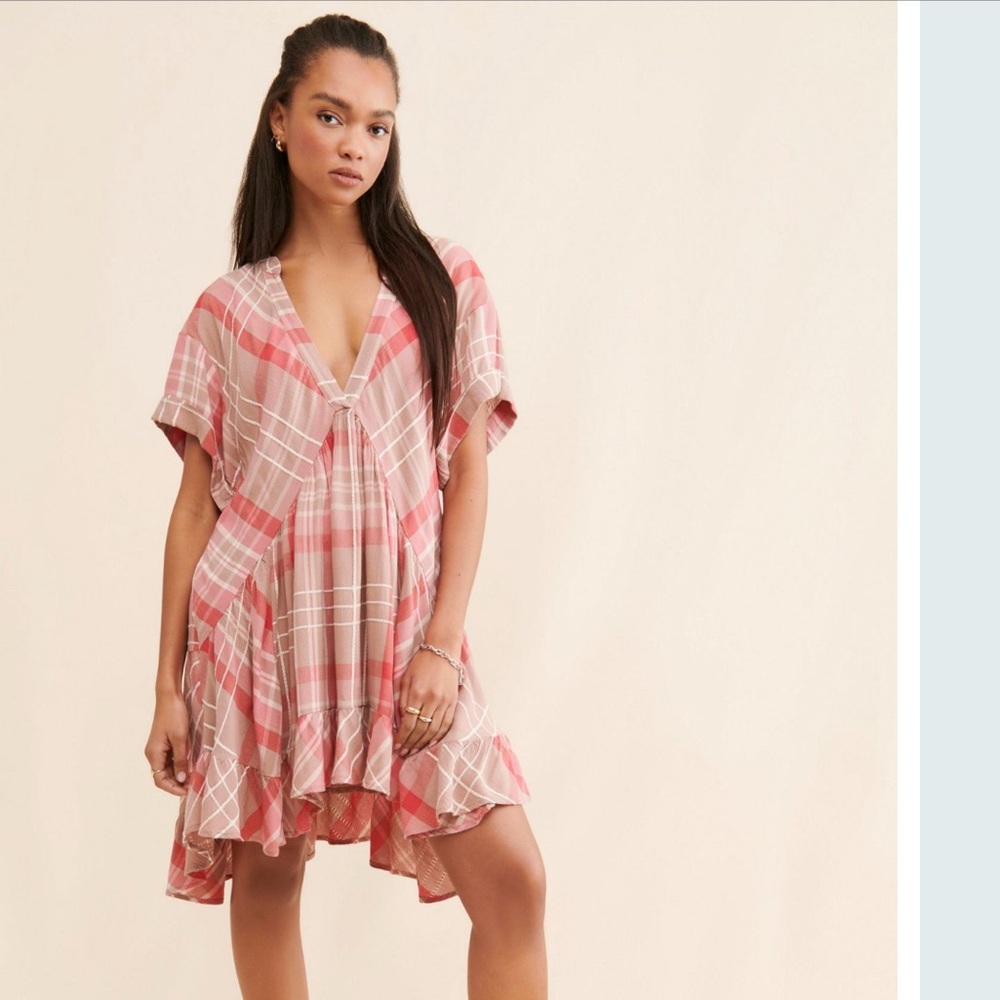 Free People Fall Plaid High Low Dress XS Great Condition